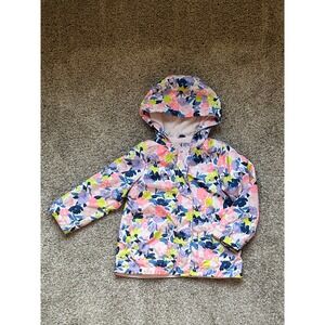 Carters Girls Floral Rain Jacket Hooded Fleece Lined Pink Purple Size M 5-6